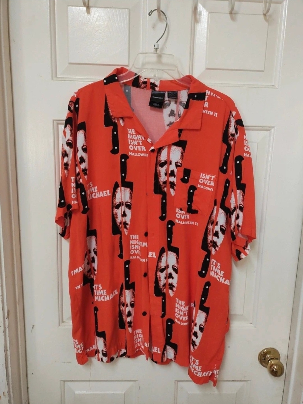 Halloween II Michael Myers Button Up Shirt All-Over Print Orange XXL